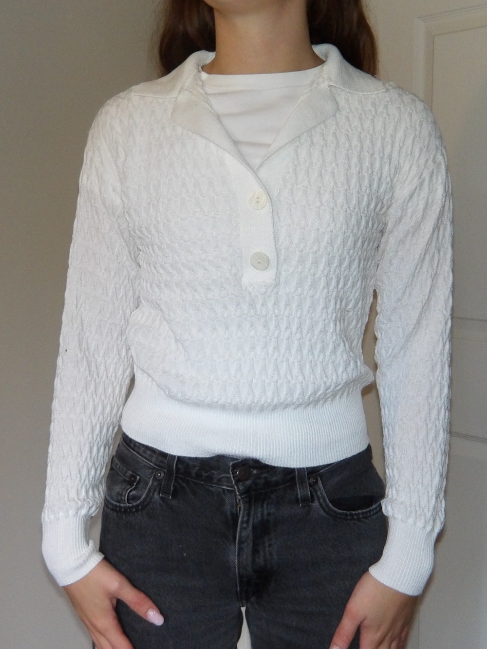 Joe Fresh White Textured V-Neck Sweater